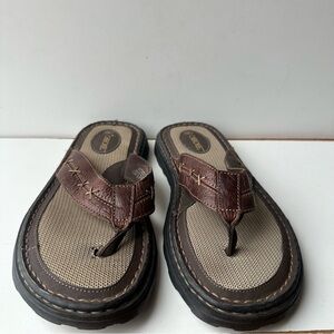 Cherokee Men's Brown Leather Flip Flop Sandals Thong Comfy Cushioned Size 9.5